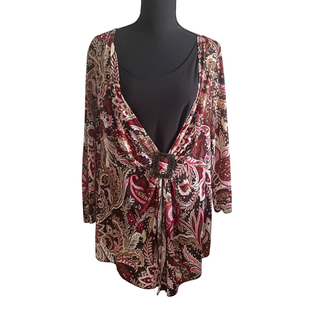 Vintage Ashley Jill Womens Paisley Tunic Top 2X Embellished Boho Mature Artsy